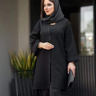 مانتو شانتن یقه هفت مروارید دوزی