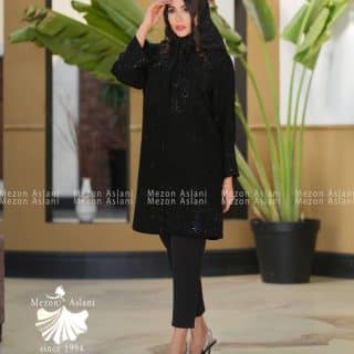 مانتو کرپ لمه نگین کاری قواره دار